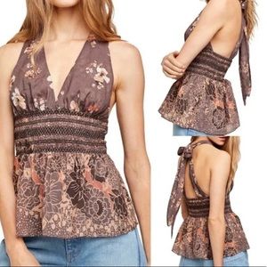 Free People Brinkley Smocked Tank Top Cocoa Brown